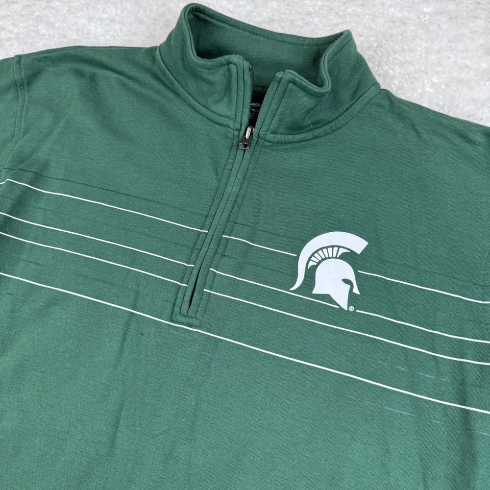 Captivating Michigan State Spartans Pullover Mens Medium Green 1/4 Zip MSU Logo